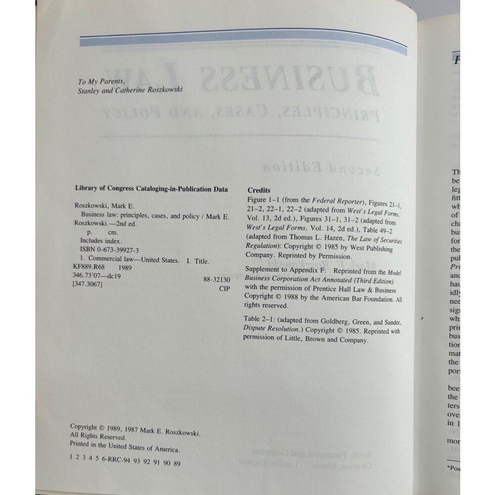Business Law Principles Cases and Policy Second Edition Mark E Roszkowski 1989 - Picture 2 of 8